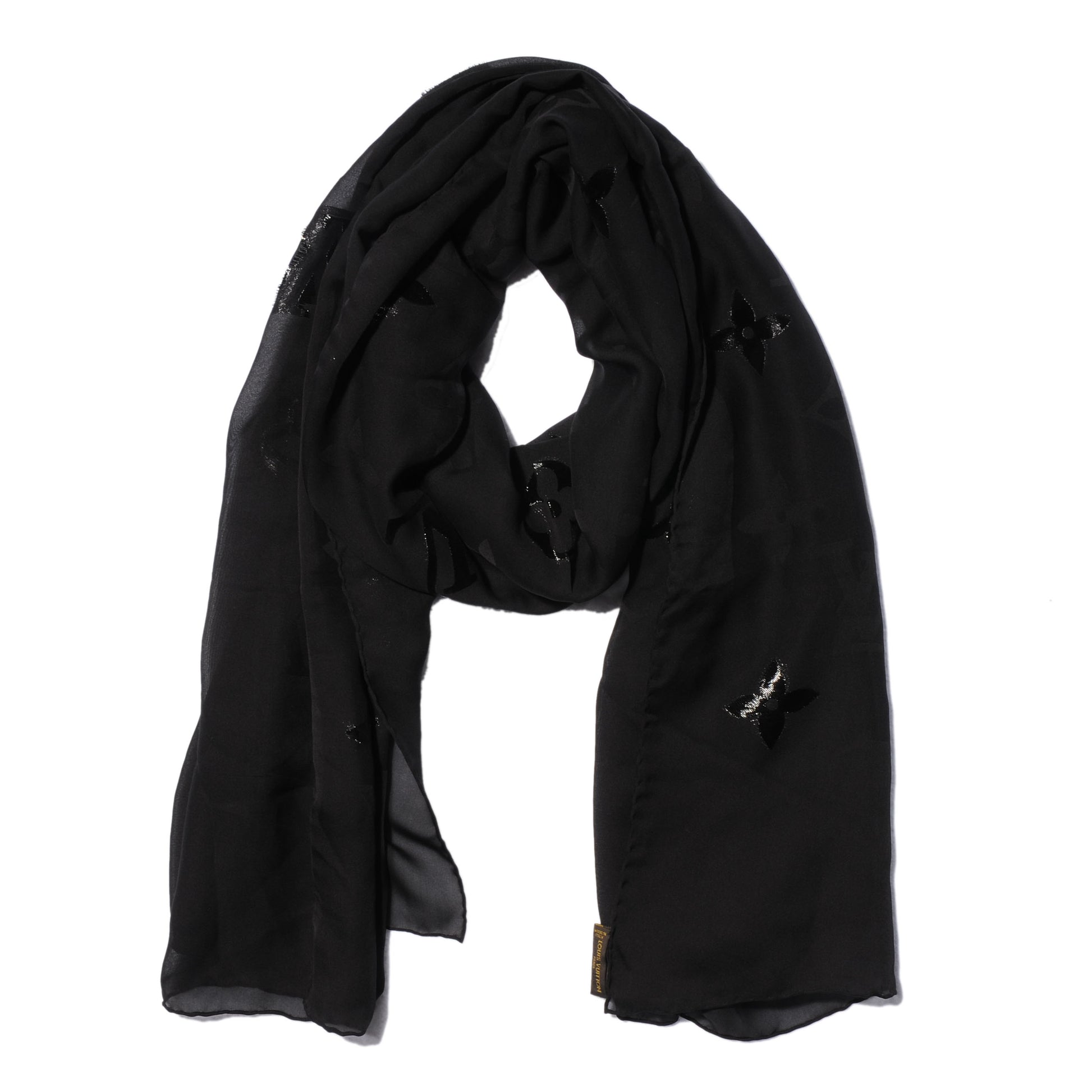 Louis Vuitton Monogram Silk Glitter Stole Black 1 of 5