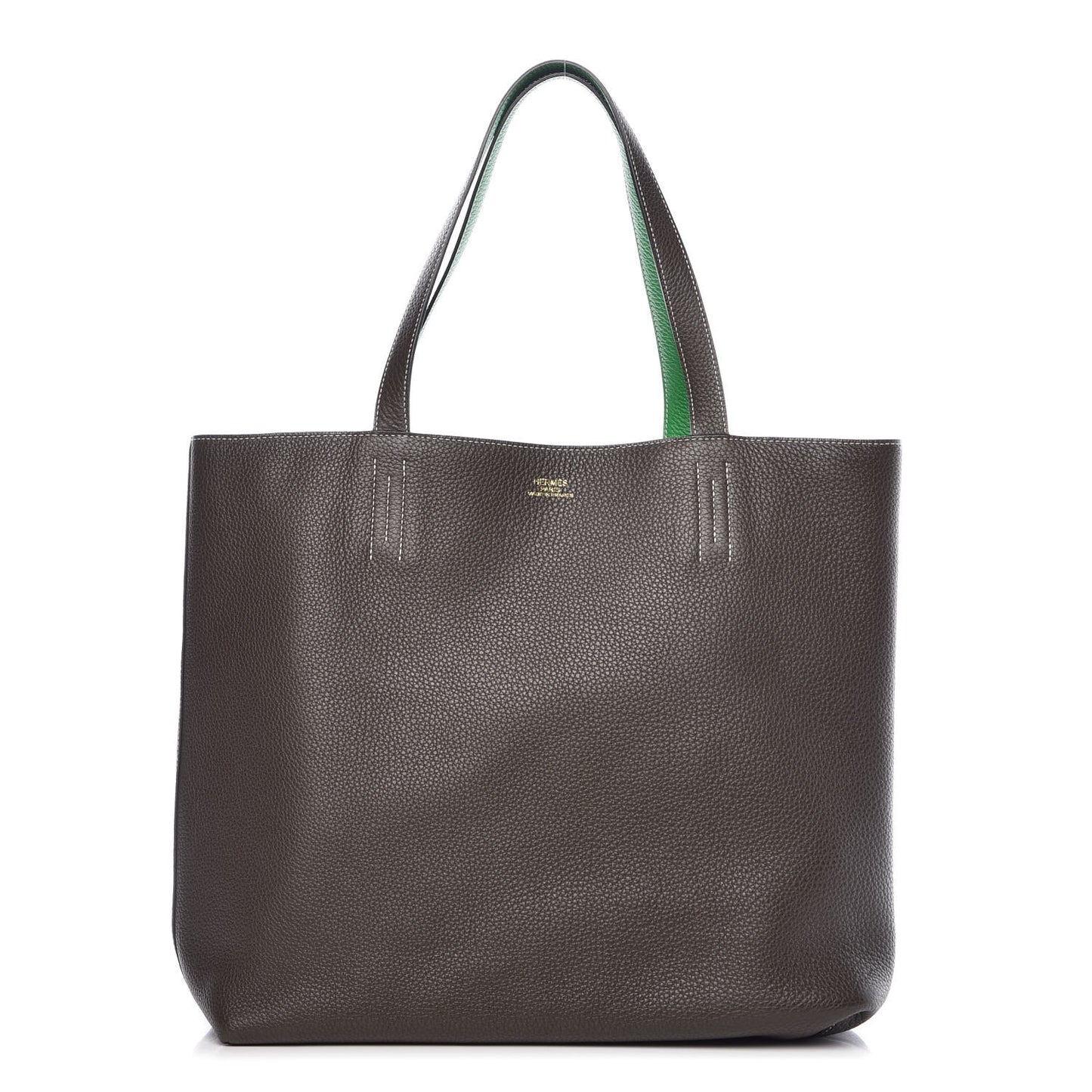 Taurillon Clemence Double Sens 36 Reversible Tote Vert De Gris Bamboo