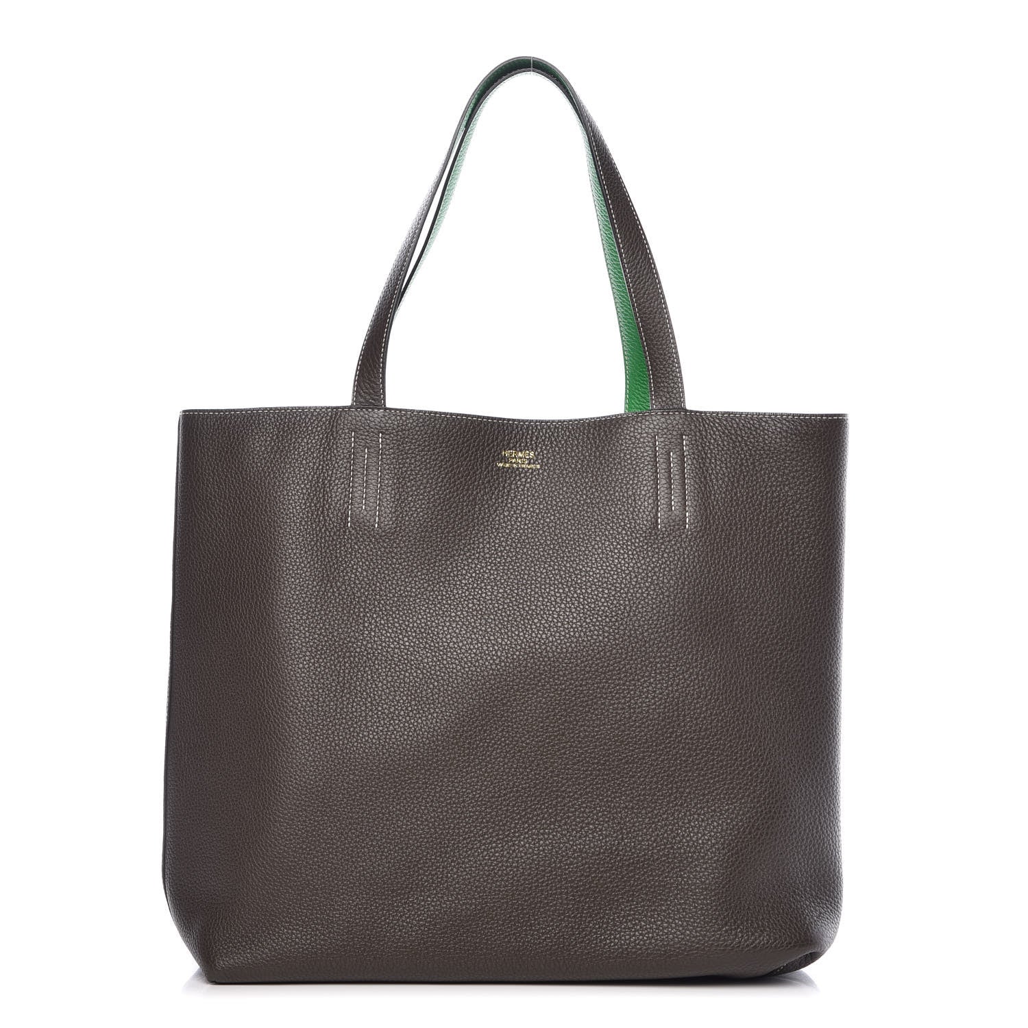 Hermes Taurillon Clemence Double Sens 36 Reversible Tote Vert De Gris Bamboo 1 of 13