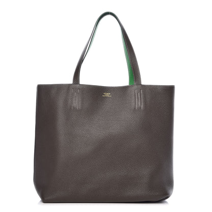 Hermes Taurillon Clemence Double Sens 36 Reversible Tote Vert De Gris Bamboo 1 of 13