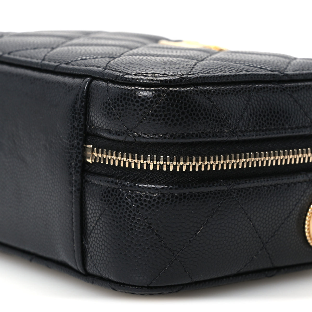 Caviar Quilted Twist Your Buttons Clutch With Chain Black