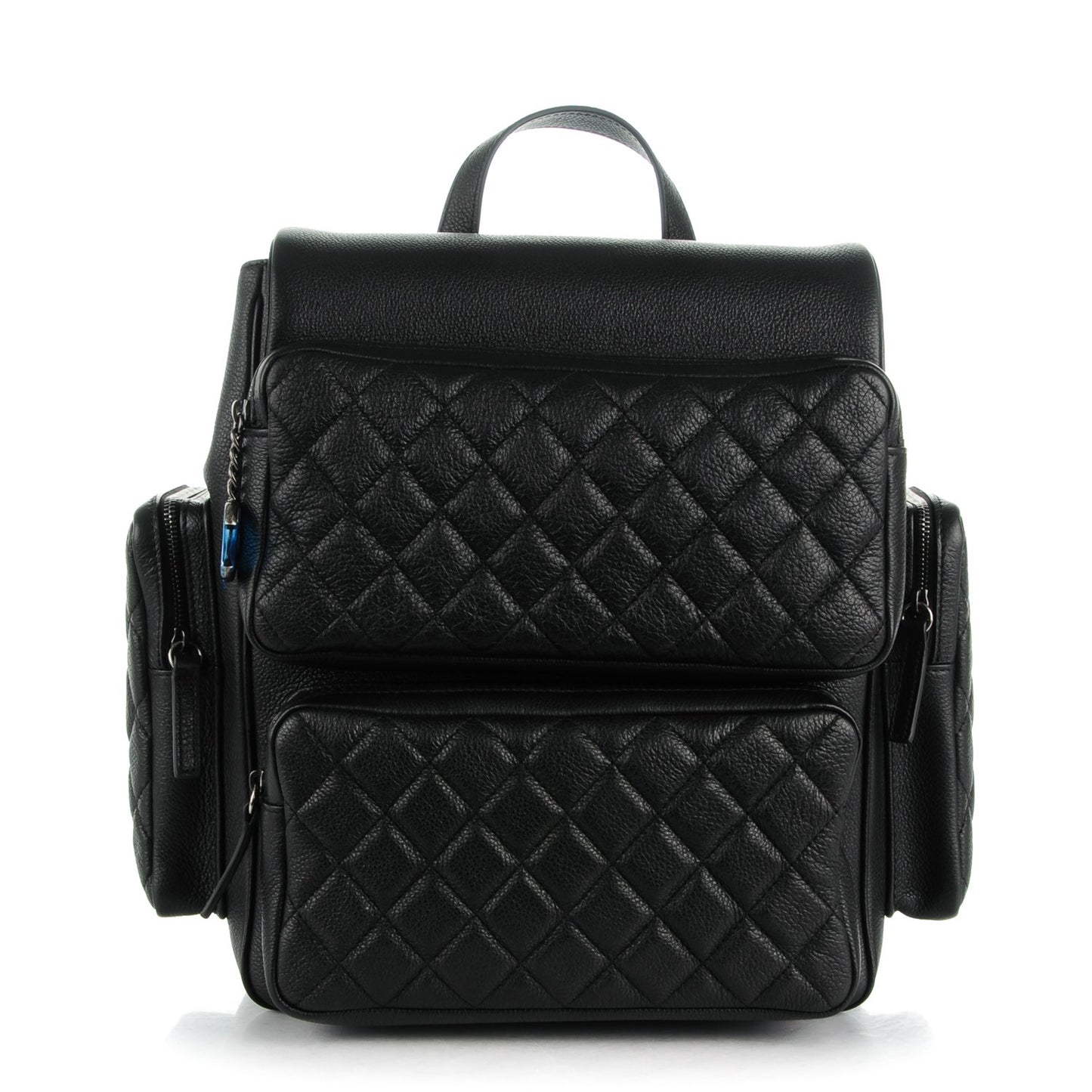 Grained Calfskin Quilted Large Casual Rock Backpack Black