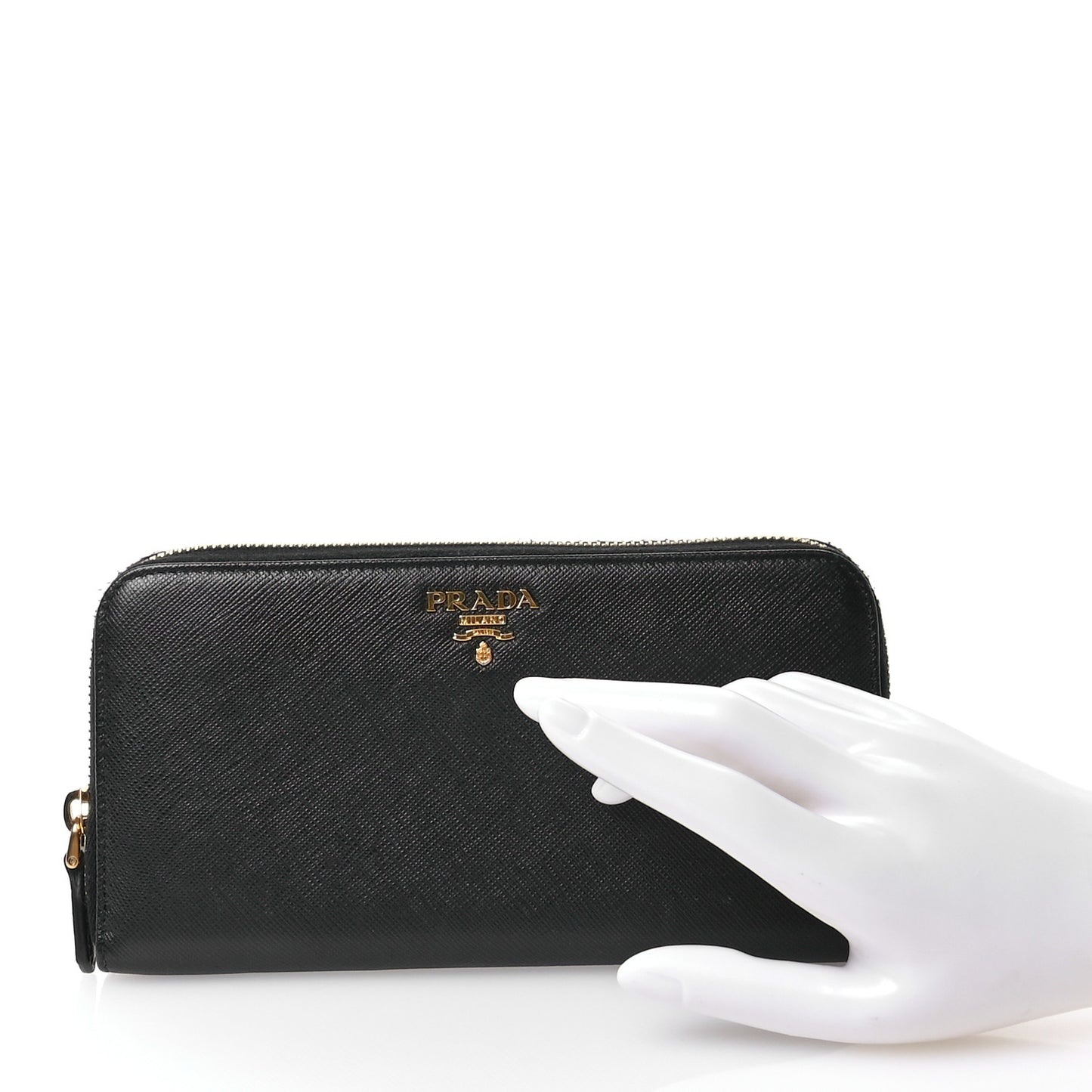 Saffiano Metal Zip Around Wallet Black