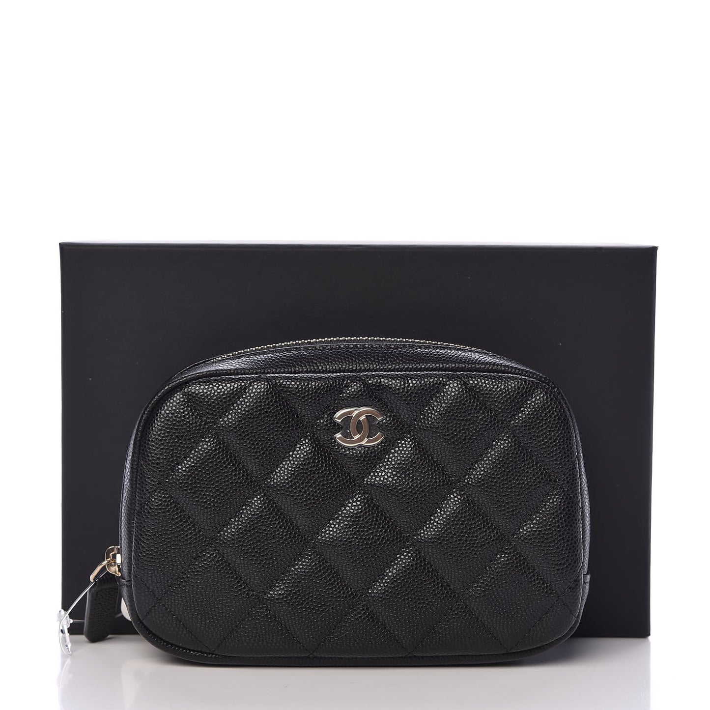 Caviar Quilted Small Curvy Pouch Cosmetic Case Black