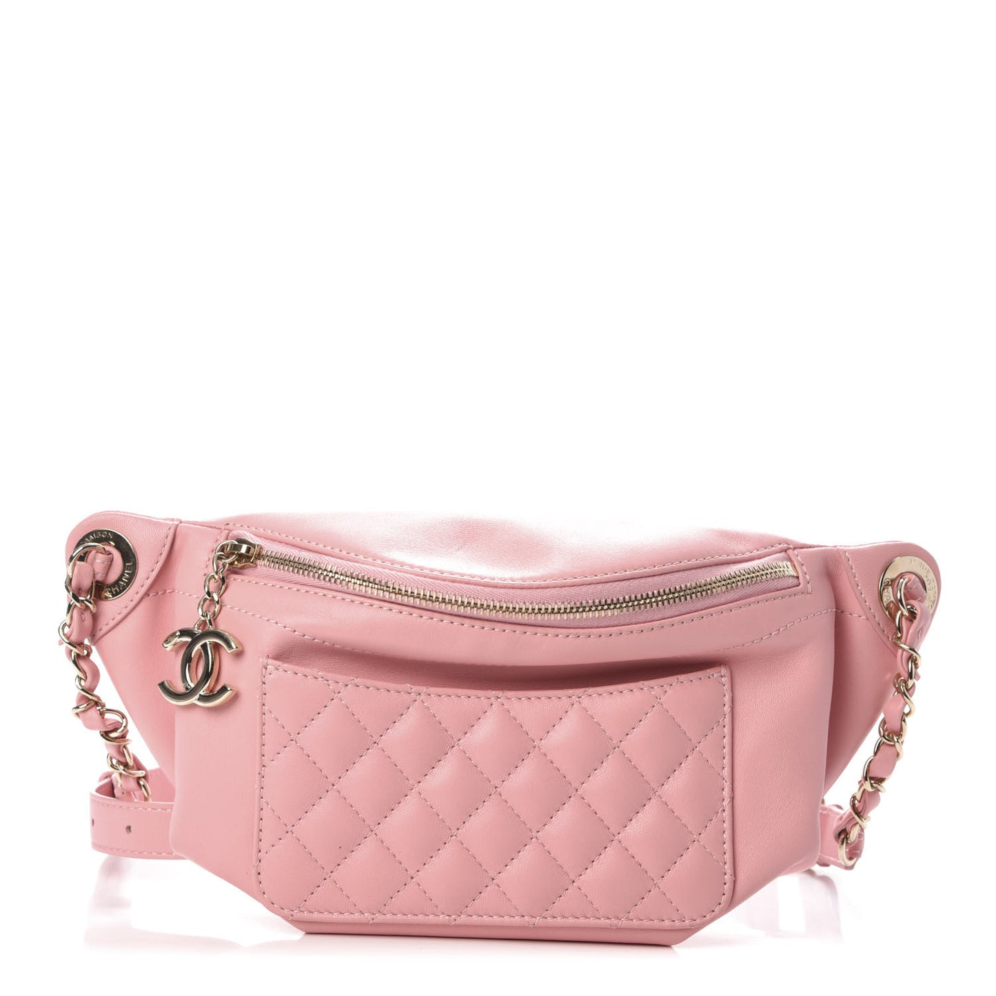 Lambskin Quilted Waist Belt Bag Pink