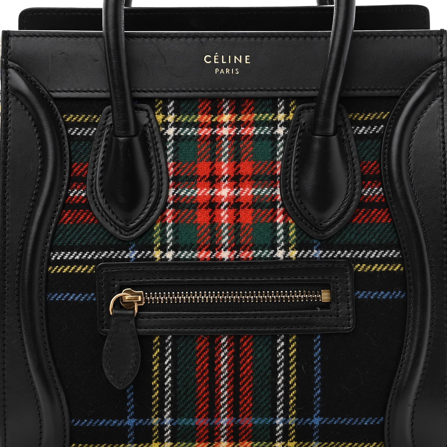 Celine Tartan Calfskin Nano Luggage Red Black 8 of 15