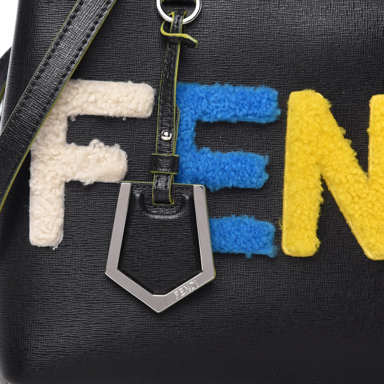 Fendi Vitello Elite Shearling Block Letter Petite 2Jours Tote Black 10 of 10