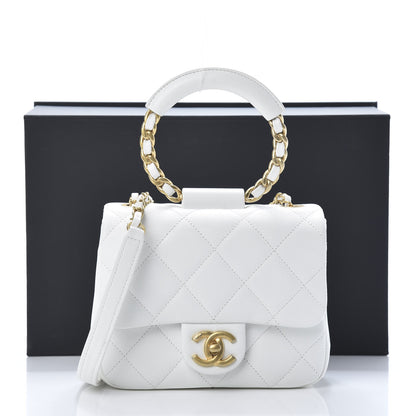 Chanel Lambskin Quilted Small Circular Handle Bag White 10 of 10