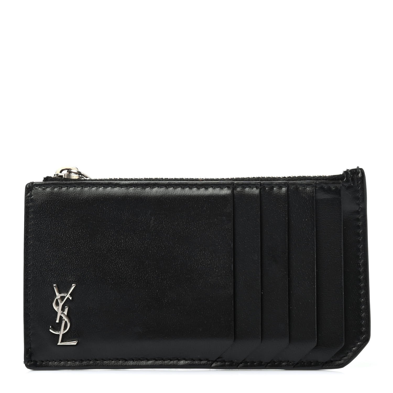 Saint Laurent Smooth Calfskin Monogram 5 Fragments Zip Pouch Card Holder Black 1 of 4