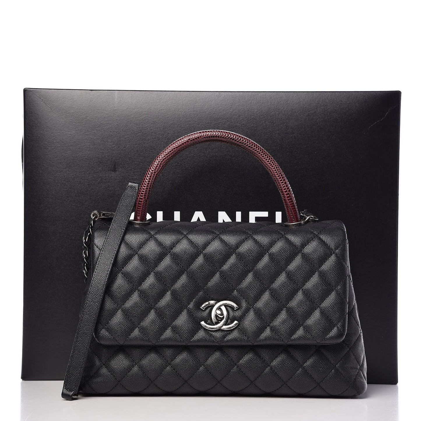 Caviar Lizard Quilted Small Coco Handle Flap Black