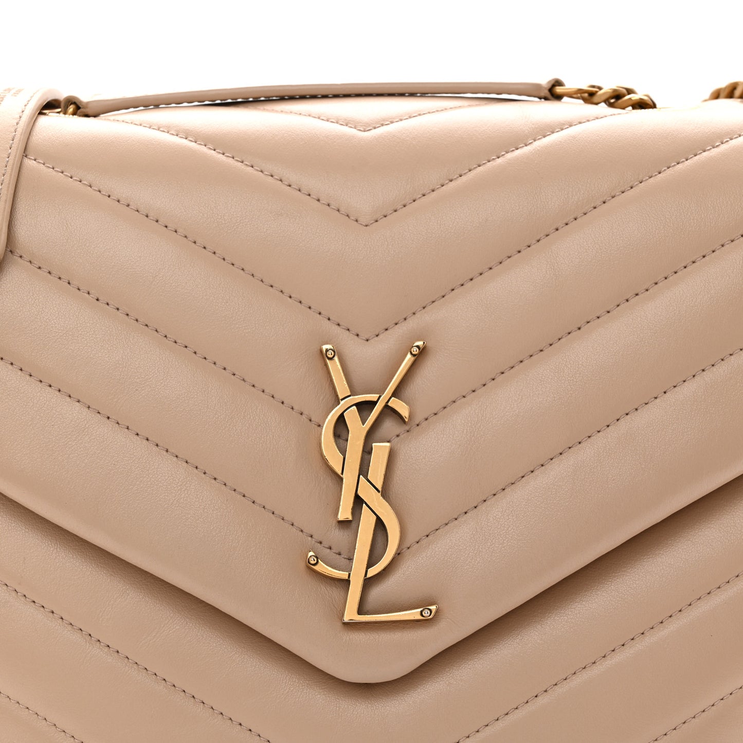 Calfskin Y Quilted Monogram Medium Loulou Chain Satchel Nude Powder