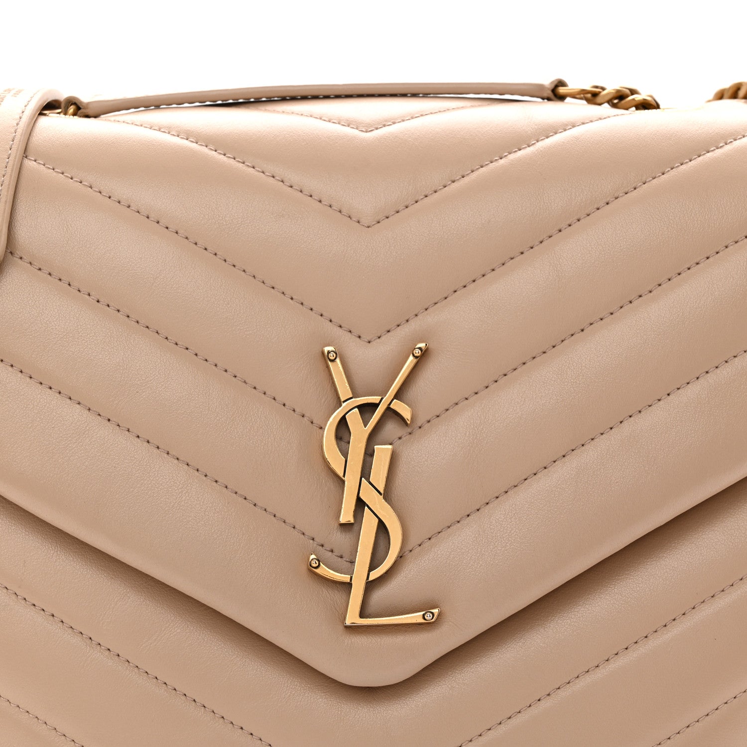 Saint Laurent Calfskin Y Quilted Monogram Medium Loulou Chain Satchel Nude Powder 8 of 11