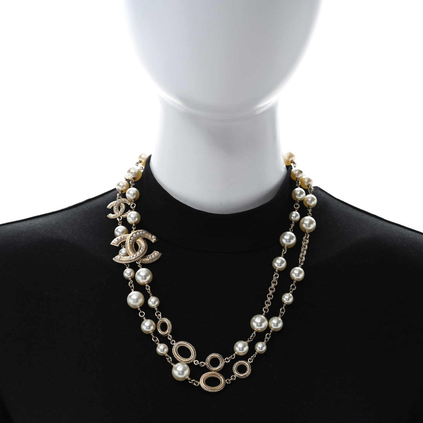 Metal Graduated Pearl Crystal CC Long Necklace Gold