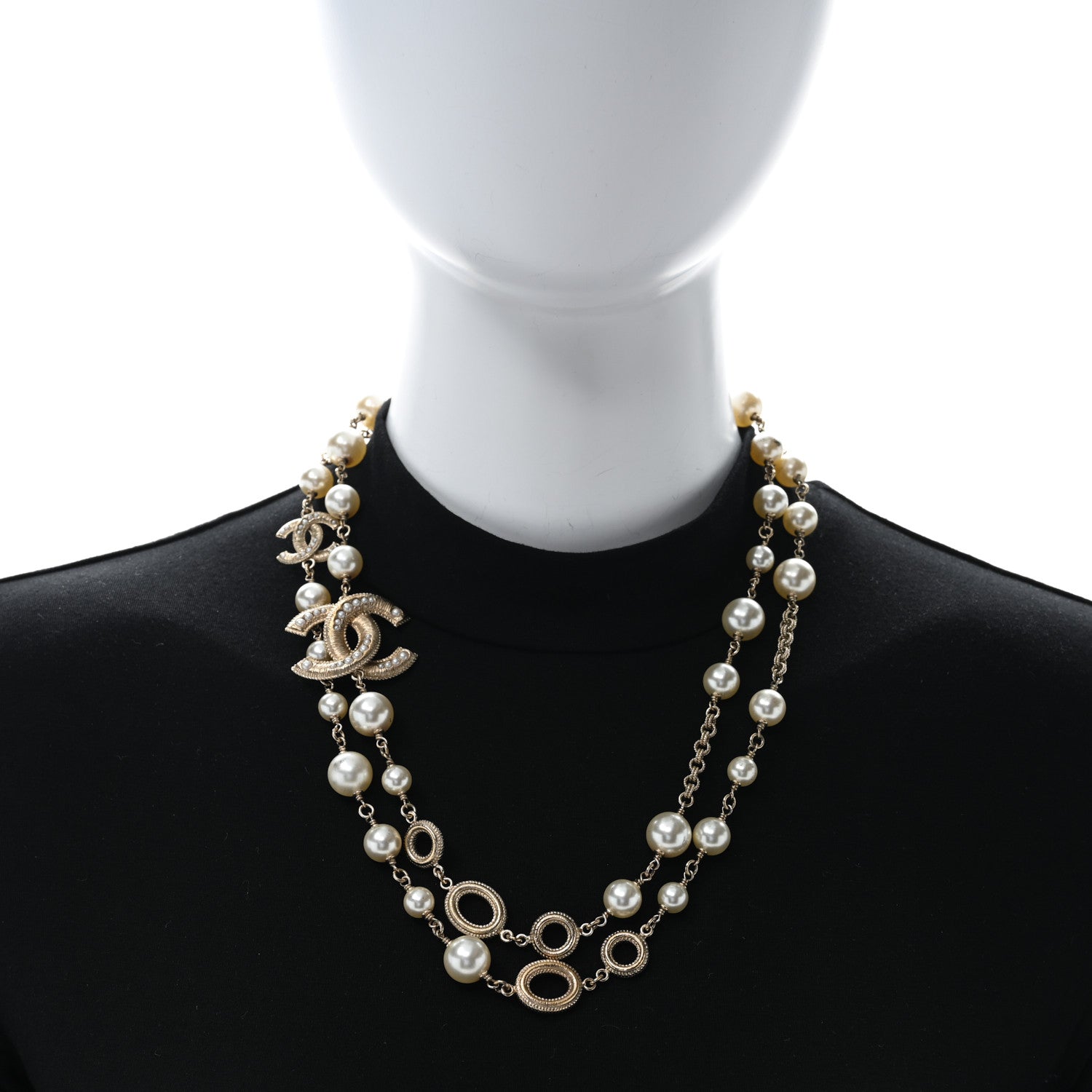 Chanel Metal Graduated Pearl Crystal CC Long Necklace Gold 3 of 4