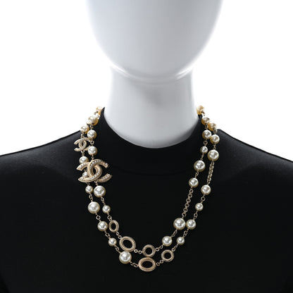 Chanel Metal Graduated Pearl Crystal CC Long Necklace Gold 3 of 4
