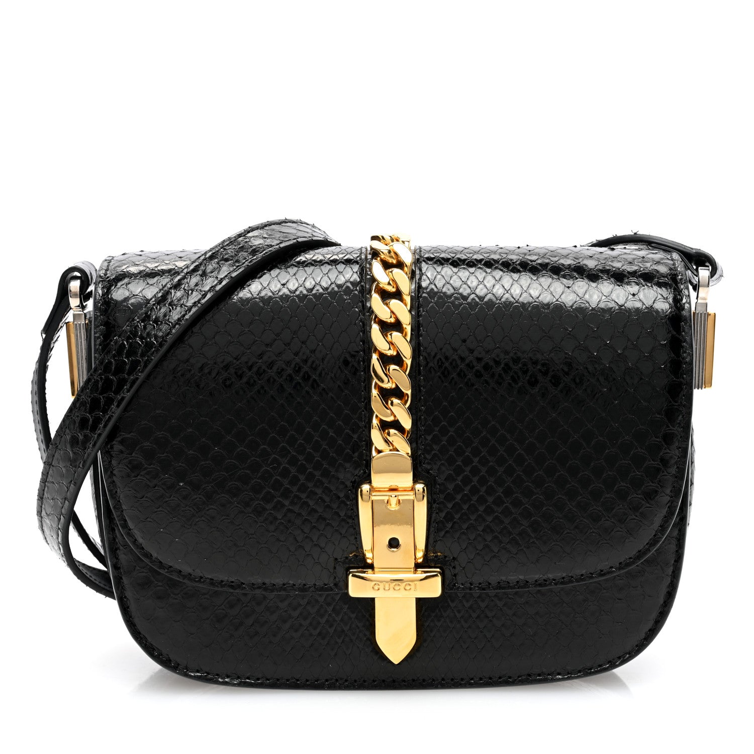 Gucci Snakeskin Mini Sylvie 1969 Messenger Bag Black 1 of 12