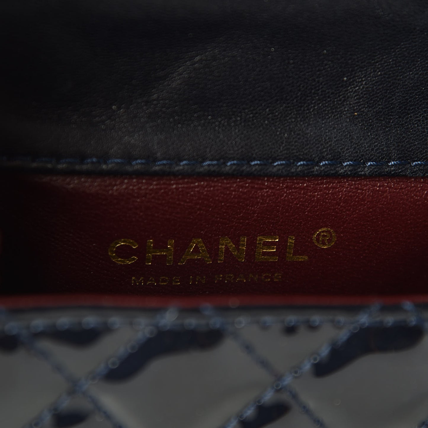 Patent Quilted Reissue Double Flap Clutch Navy