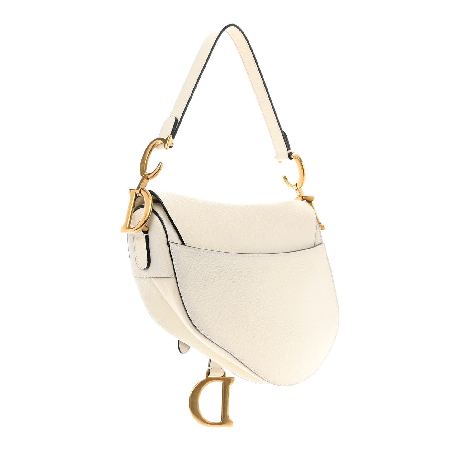 Grained Calfskin Saddle Bag White