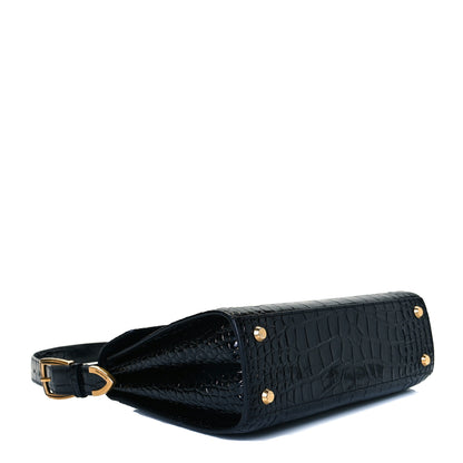 Balenciaga Shiny Calfskin Graffiti Logo Crocodile Embossed Medium Ghost Shoulder Bag Black White 6 of 7