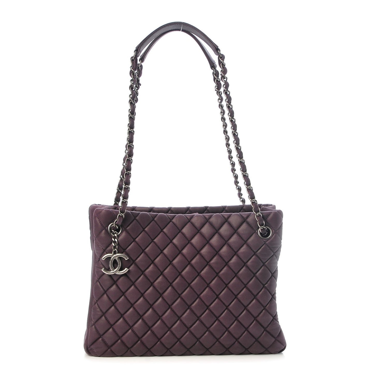 Iridescent Calfskin Small New Bubble Quilt Tote Plum