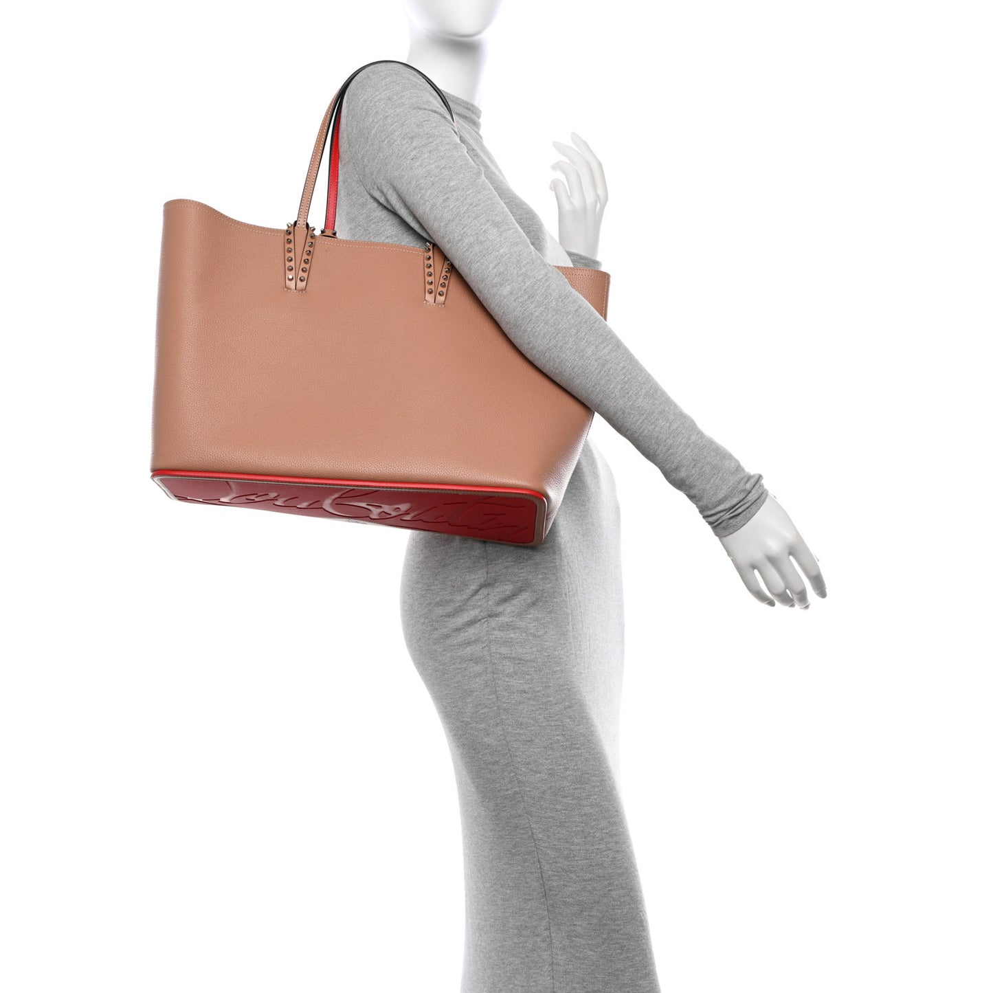 Calfskin Empire Spikes Small East West Cabata Tote Nude