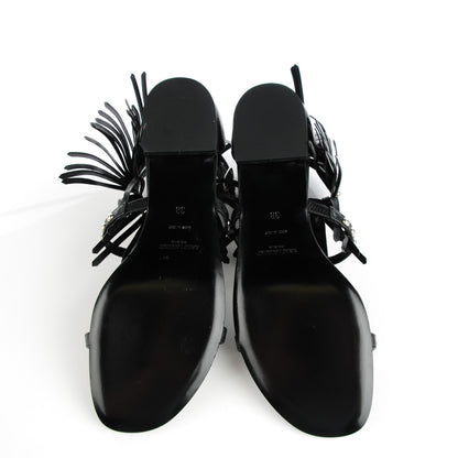 Saint Laurent Calfskin Studded Fringe Cyuko Sandals 38 Black 6 of 8