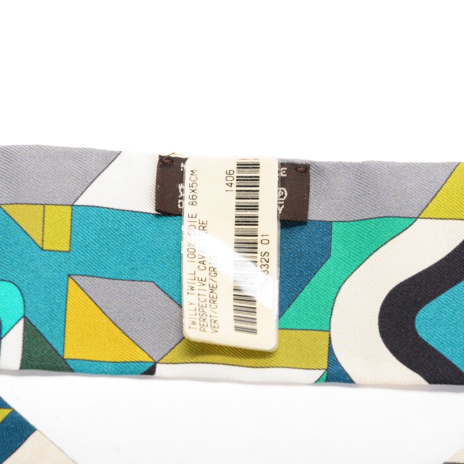 Hermes Silk Perspective Cavaliere Twilly Vert Creme Gris 3 of 6