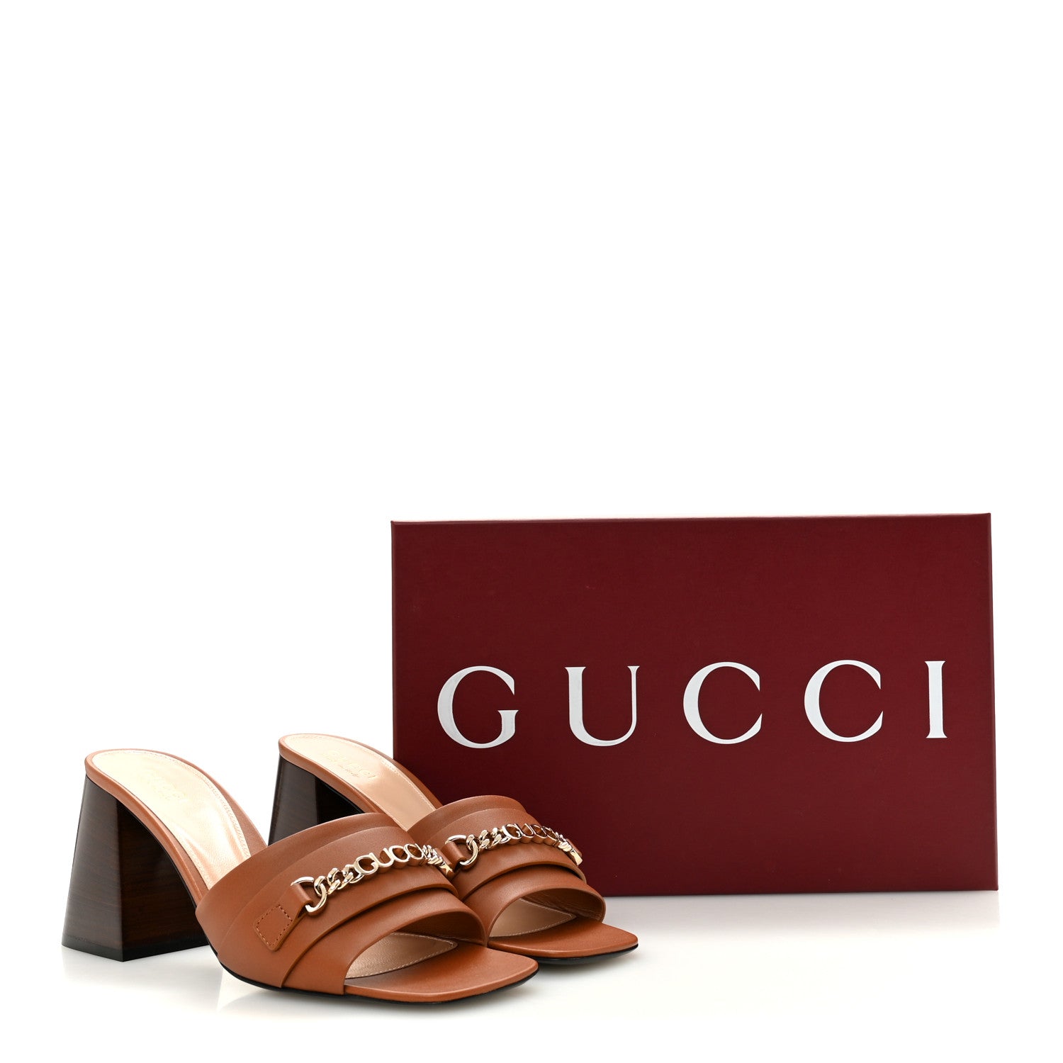 Gucci Calfskin Signoria 75mm Slide Sandals 39 Harness Brown 10 of 10