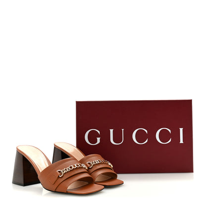 Gucci Calfskin Signoria 75mm Slide Sandals 39 Harness Brown 10 of 10