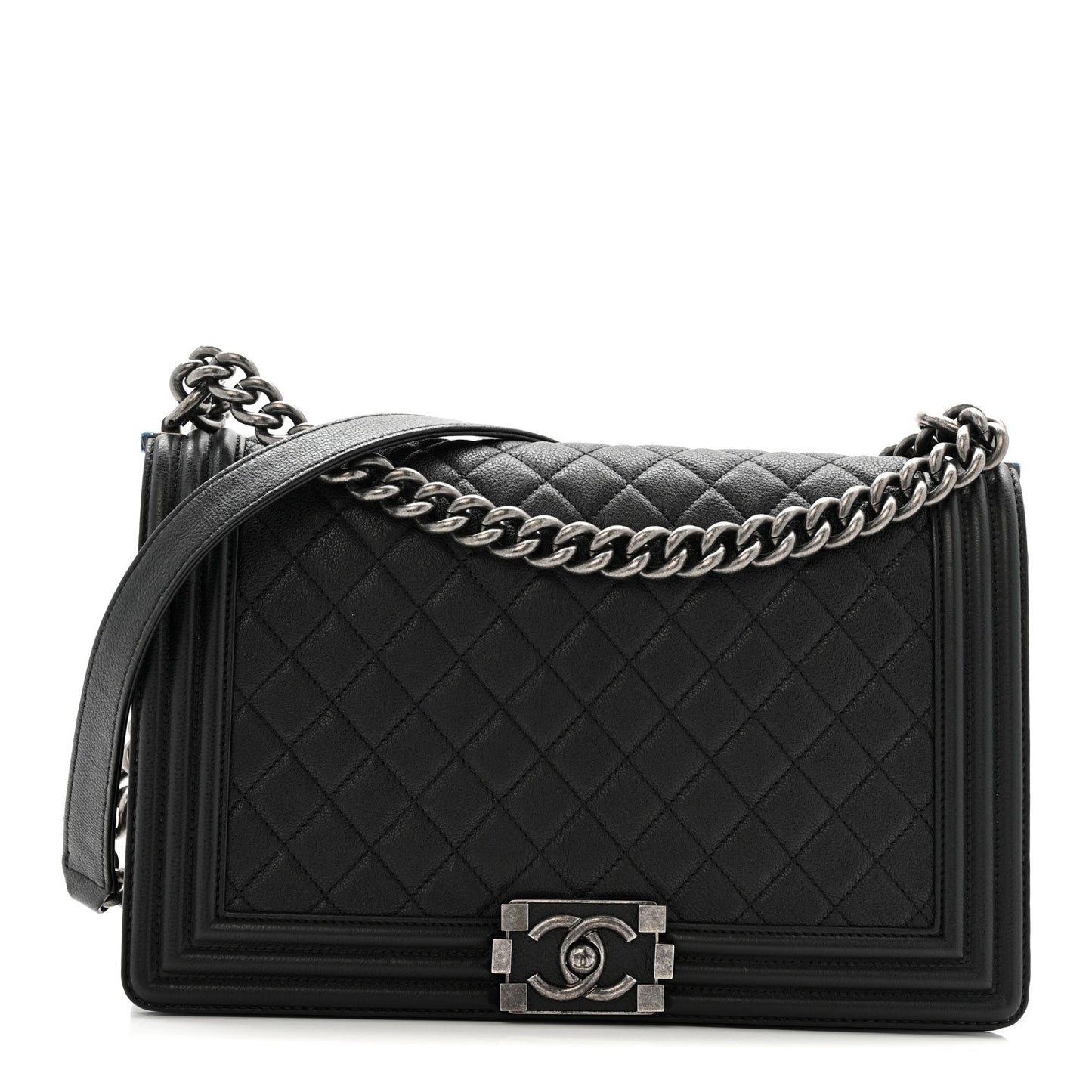 Grained Calfskin Quilted New Medium Boy Flap Black