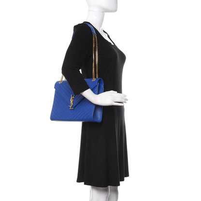 Saint Laurent Grain De Poudre Matelasse Chevron Large Monogram Satchel Blue Majorelle 2 of 10