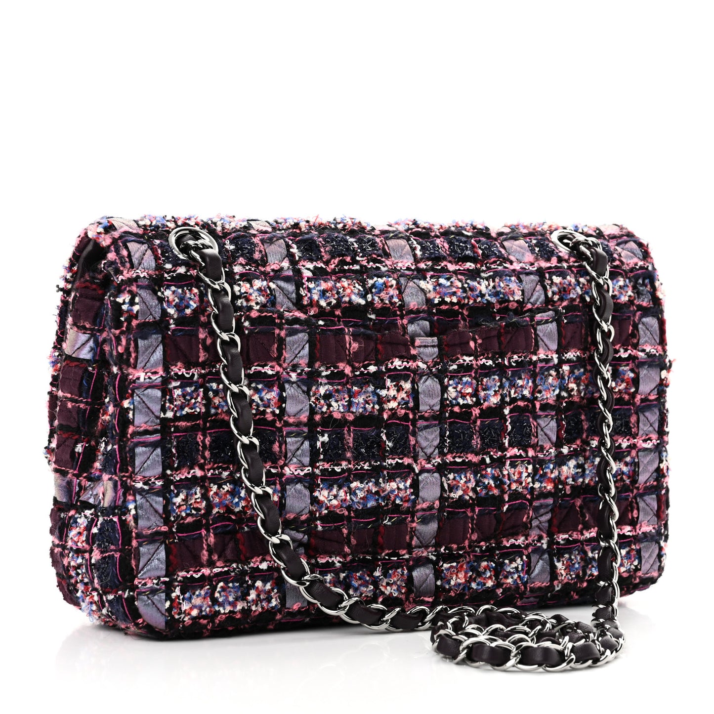 Tweed Quilted Medium Double Flap Dark Purple