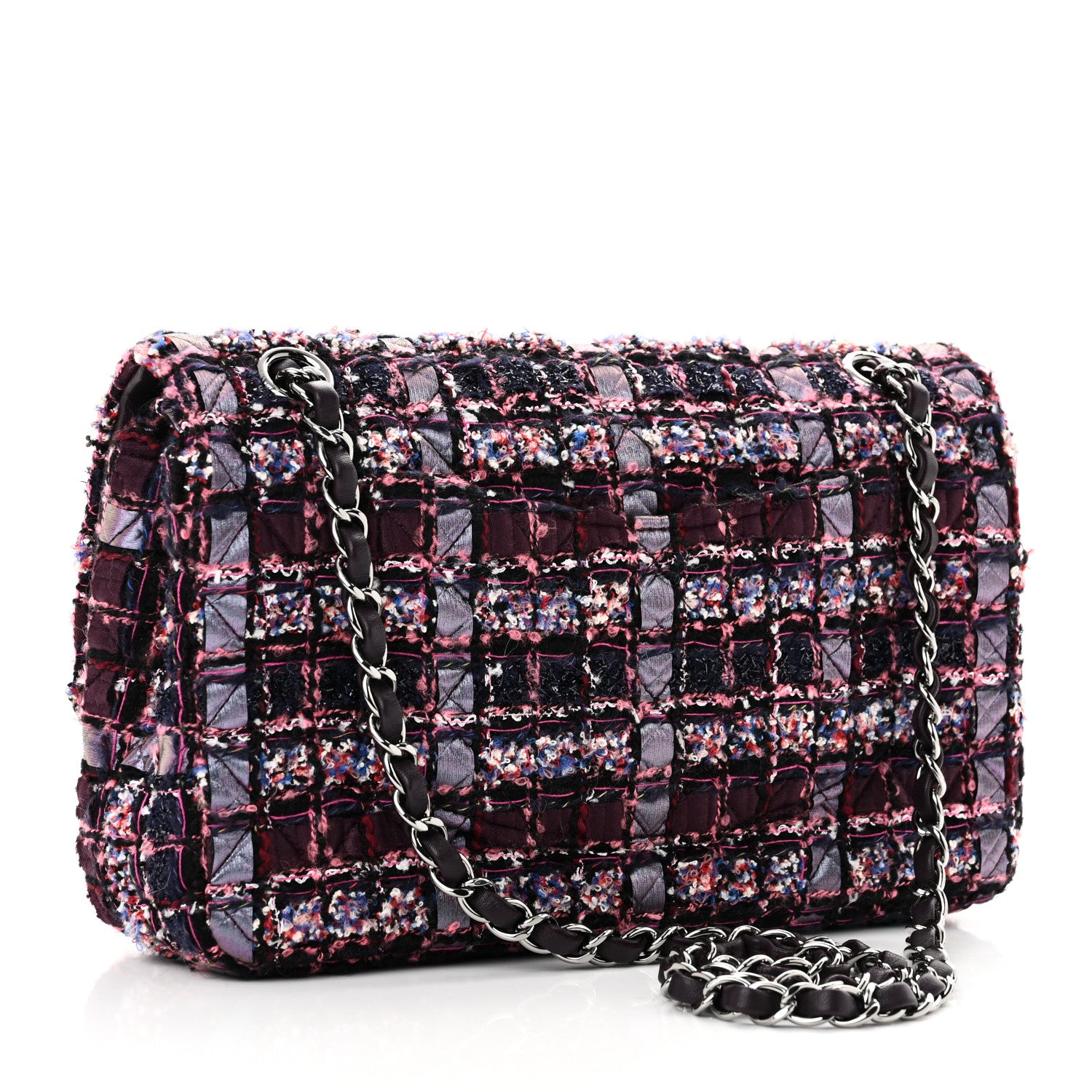Chanel Tweed Quilted Medium Double Flap Dark Purple 3 of 11