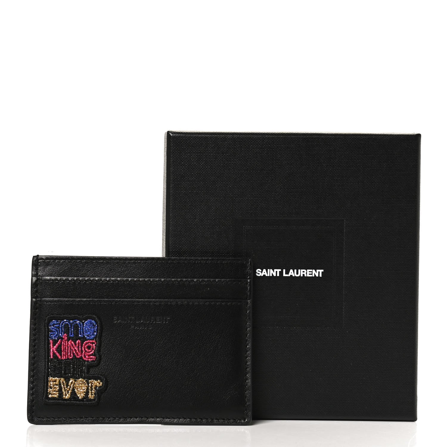 Saint Laurent Calfskin Smoking Forever Patch Credit Card Case Black 10 of 10