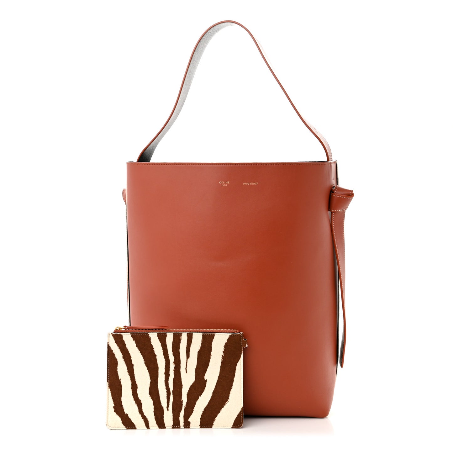 Shiny Smooth Calfskin Felt Zebra Printed Calf Hair Small Twisted Cabas Chalk Brick