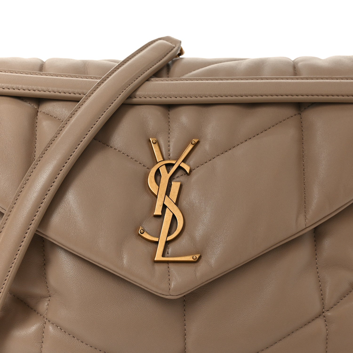 Saint Laurent Lambskin Quilted Small Loulou Puffer Monogram Chain Satchel Dark Beige 8 of 10
