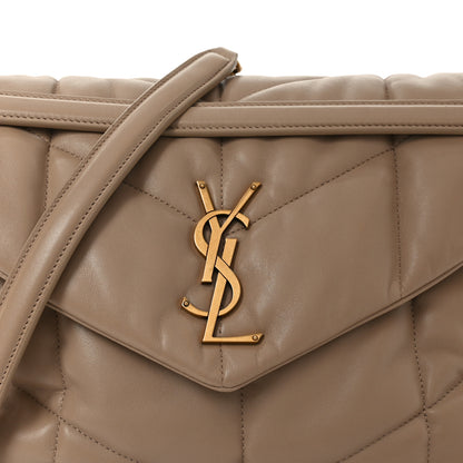 Saint Laurent Lambskin Quilted Small Loulou Puffer Monogram Chain Satchel Dark Beige 8 of 10