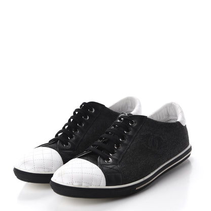 Chanel Calfskin Fabric Quilted CC Sneakers 39 Grey White 3 of 10