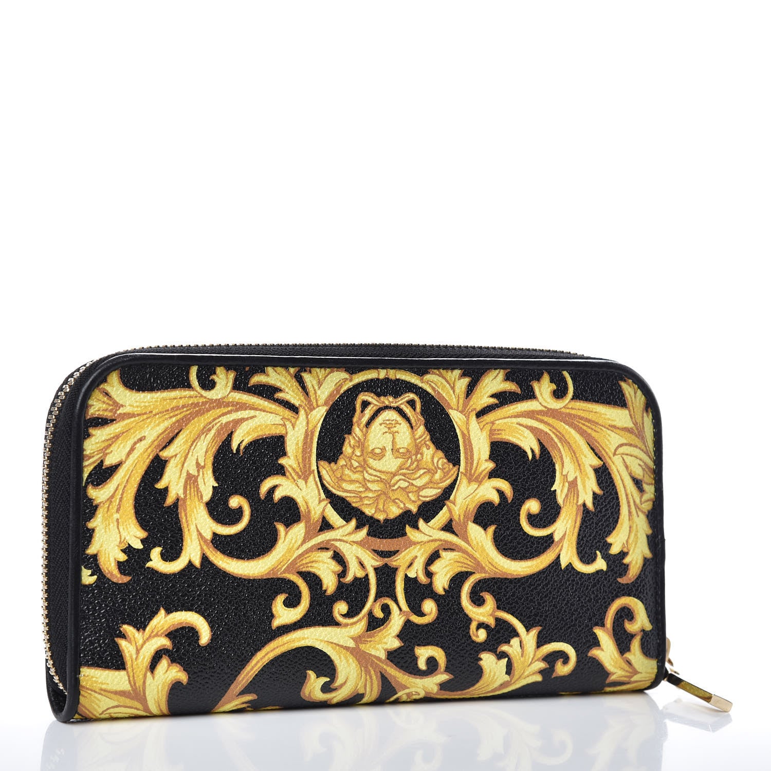 Versace Calfskin Barocco Print Zip Around Wallet Black Gold 3 of 6