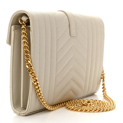 Saint Laurent Grain De Poudre Mixed Matelasse Triquilt Monogram Chain Wallet Blanc Vintage 2 of 9