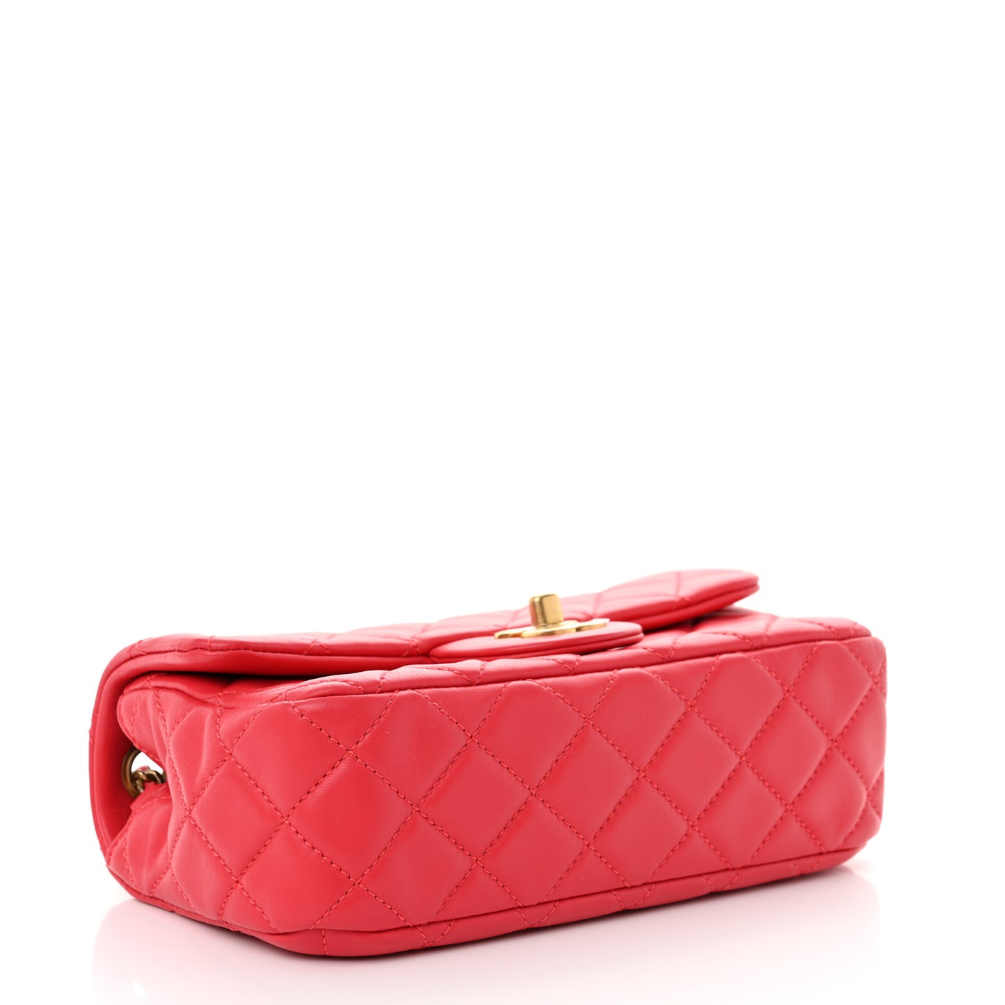 Lambskin Quilted Mini Rectangular Pearl Crush Flap Red