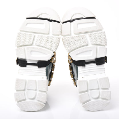 Gucci X SEGA Metallic Calfskin Removable Crystals Womens Flashtrek Sneakers 39 Lago Loess Silver 5 of 8