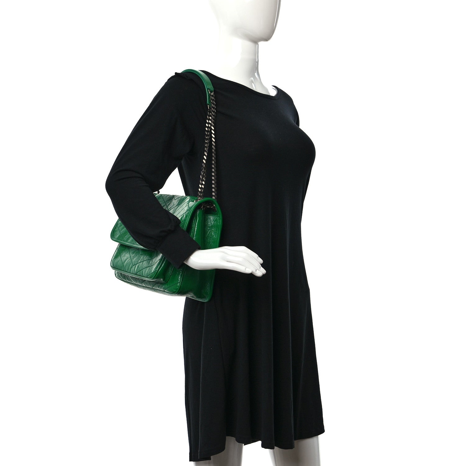 Saint Laurent Crinkled Calfskin Matelasse Monogram Medium Niki Chain Satchel New Vert Praire 2 of 10