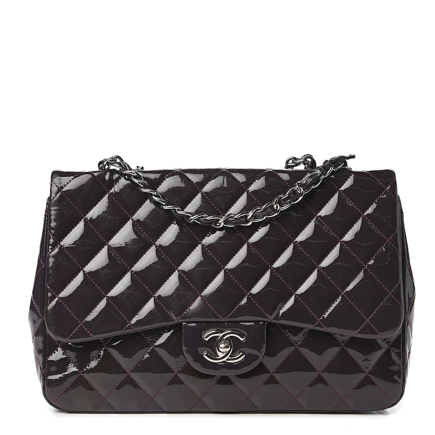 Patent Quilted Jumbo Single Flap Dark Purple