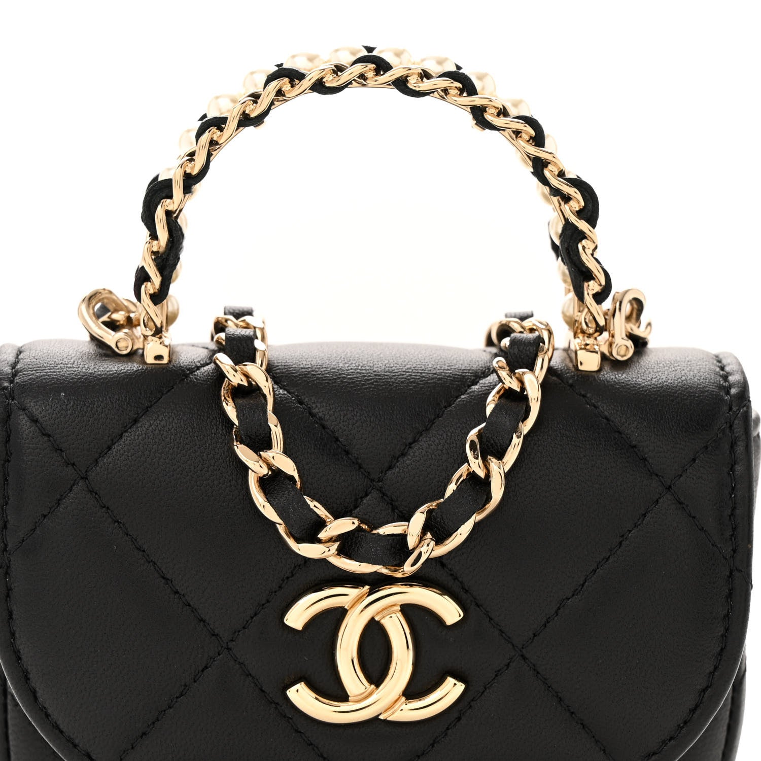Chanel Lambskin Quilted Pearl Top Handle Clutch With Chain  Black 8 of 10