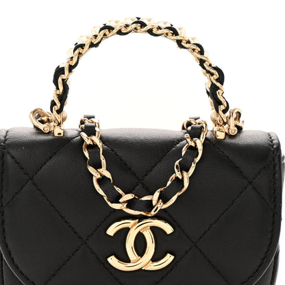 Chanel Lambskin Quilted Pearl Top Handle Clutch With Chain  Black 8 of 10