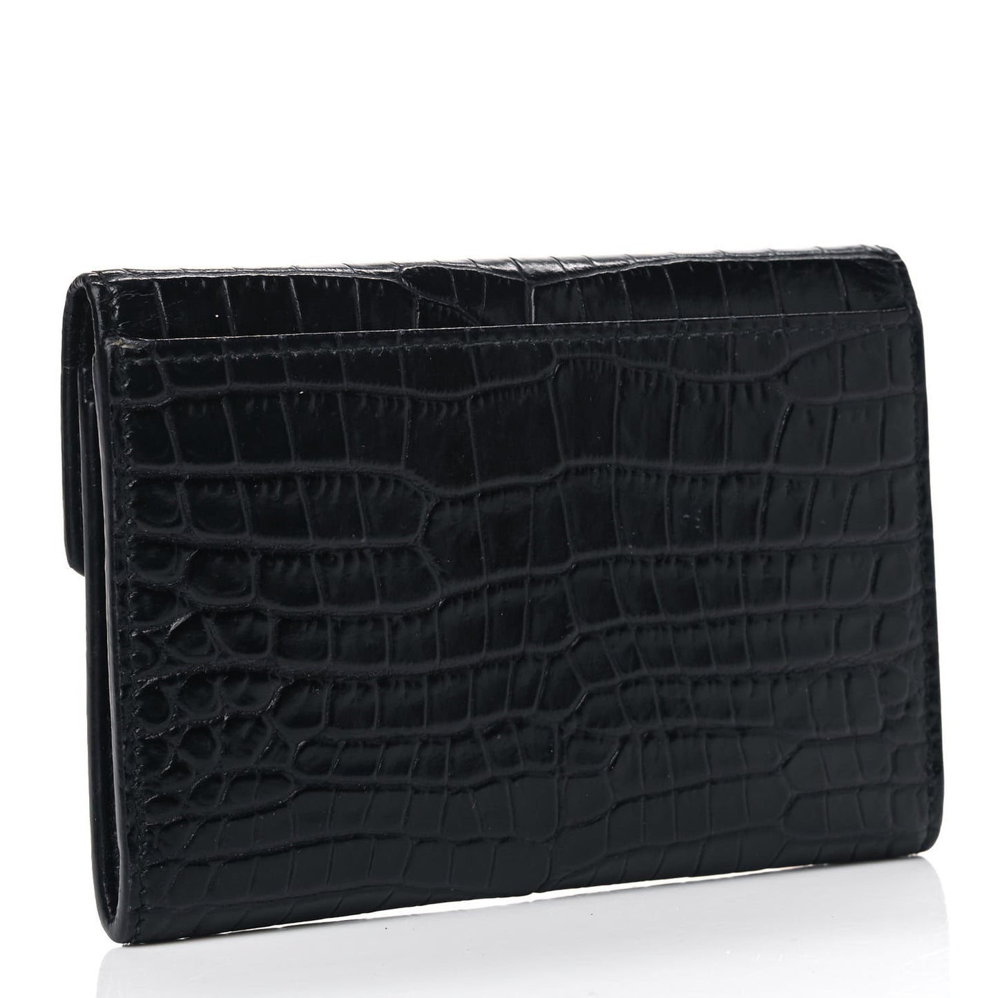 Calfskin Crocodile Embossed Small Monogram Envelope Wallet Deep Marine