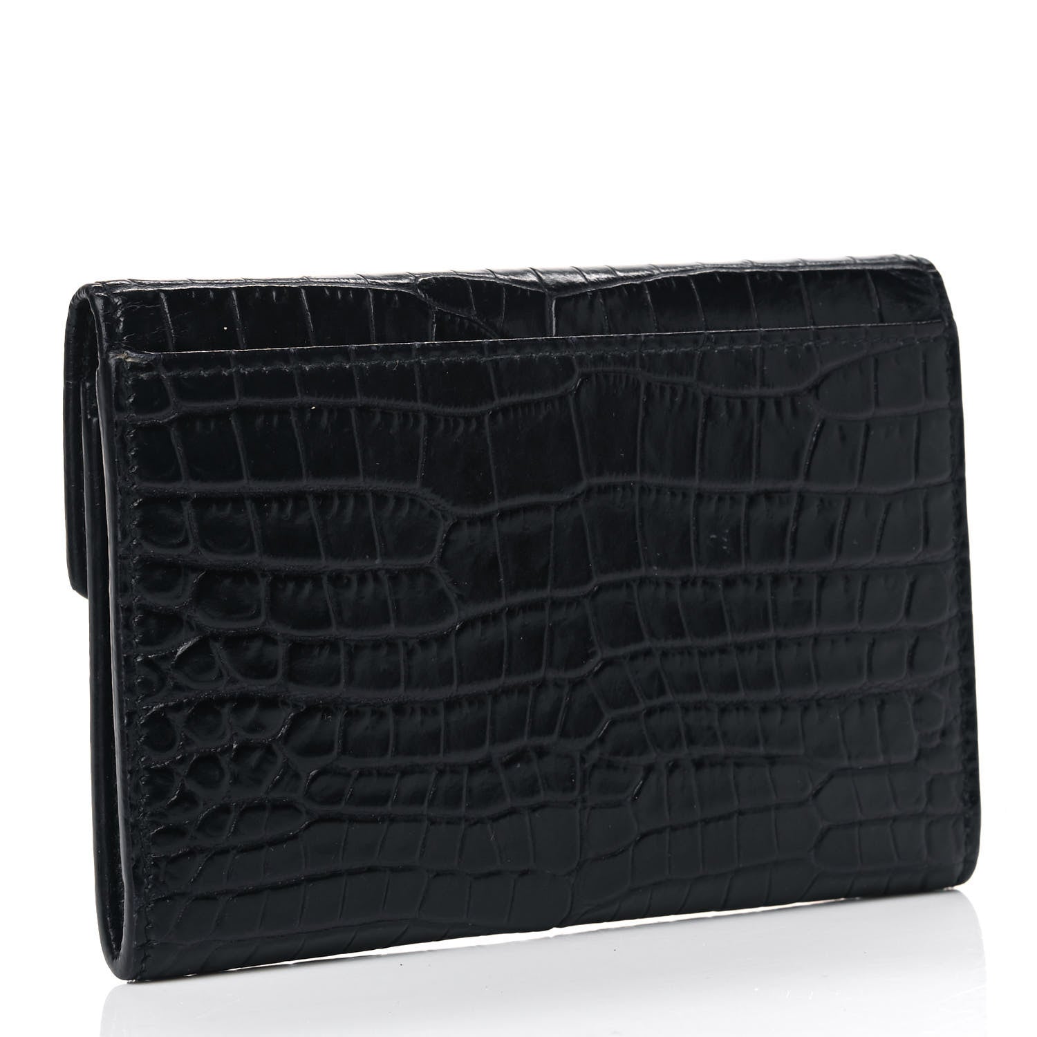 Saint Laurent Calfskin Crocodile Embossed Small Monogram Envelope Wallet Deep Marine 2 of 5
