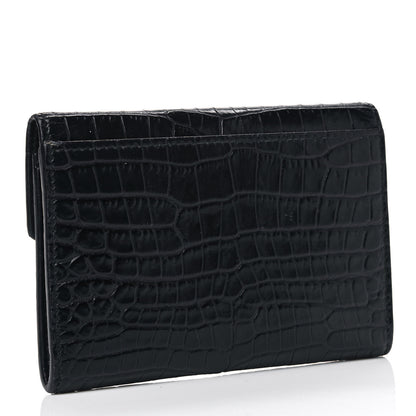 Saint Laurent Calfskin Crocodile Embossed Small Monogram Envelope Wallet Deep Marine 2 of 5