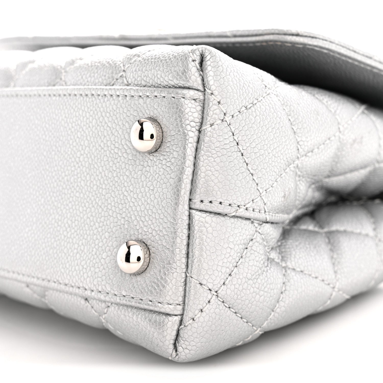Chanel Metallic Caviar Quilted Mini Coco Handle Flap Silver